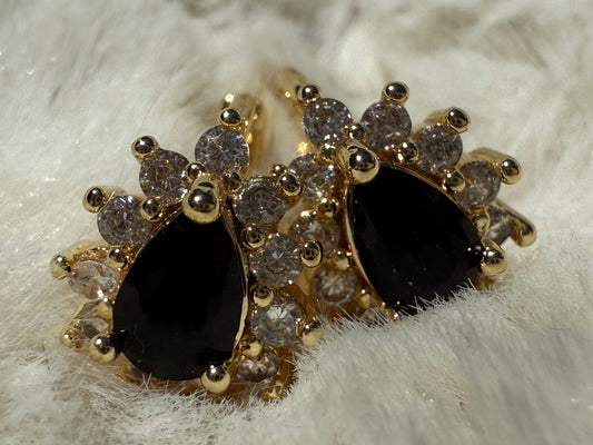 Aros Circón Gota Negro 24K